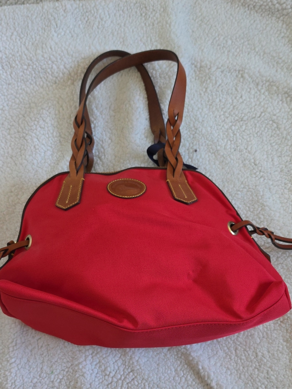 Dooney And BOURKE Red Women's Canvas Tote Bag with Braided Brown Leather Handles